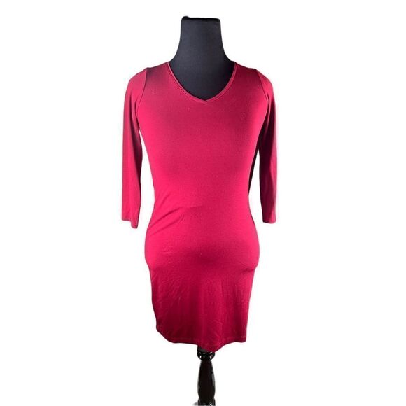 Eileen fisher red vneck jersey stretch knit 3/4 sleeve tunic dress size xs(0-2) - Picture 2 of 8